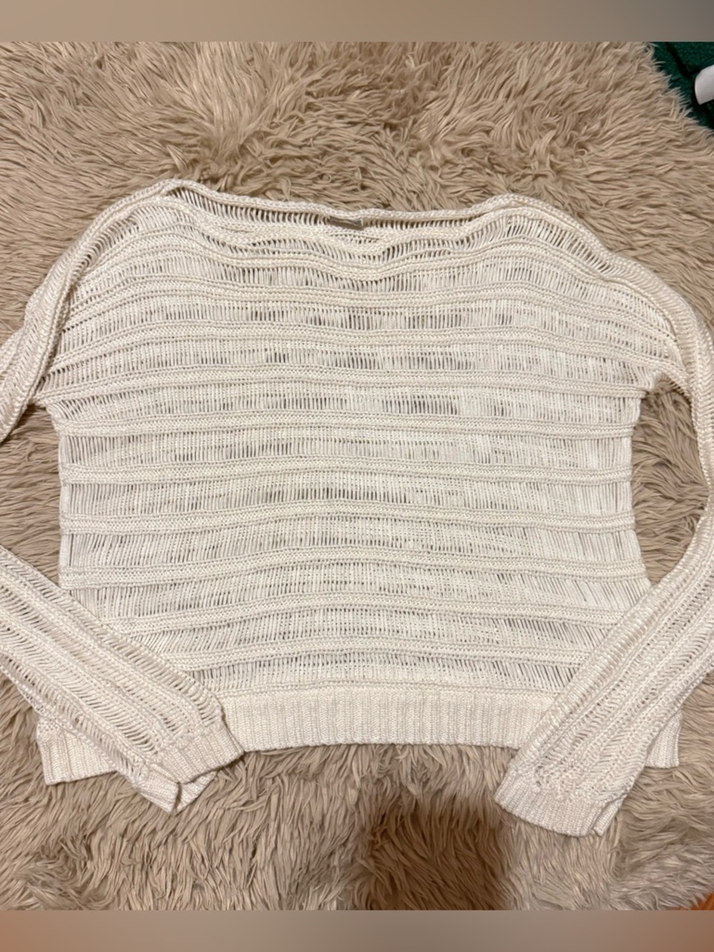 Women's Cream Open-Knit Pullover Sweater